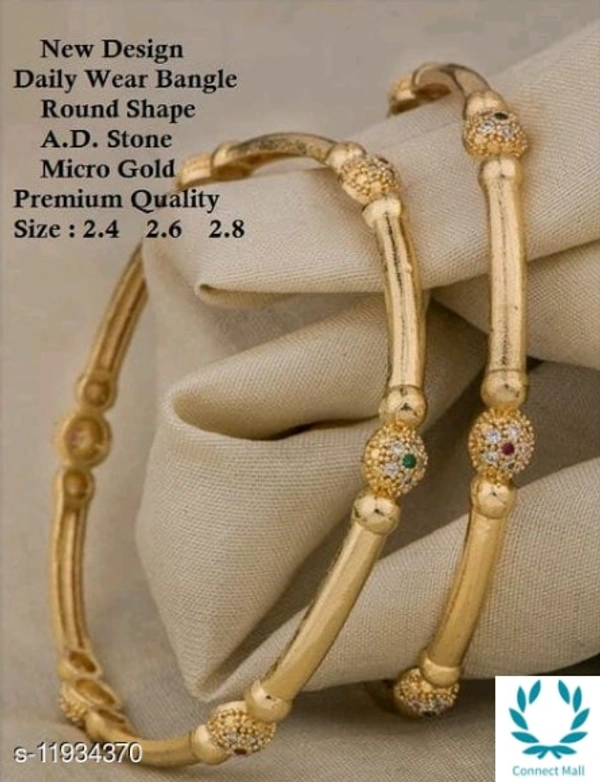 Gold Plated Artificial Stones Adjustable Brass Bangles - 2.8